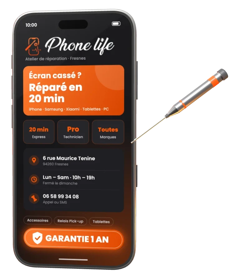 Phone Life Fresnes : réparation iPhone et smartphone en 20 min, garantie 1 an